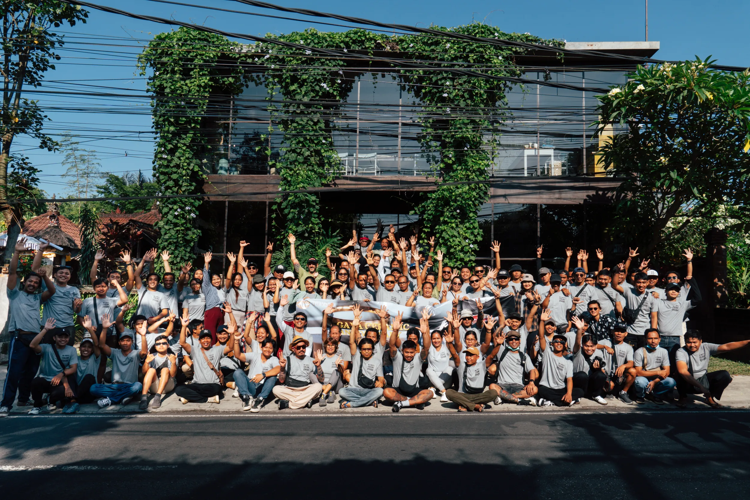 The Gaya Ceramic team gathered outside the ivy-covered studio in Ubud, Bali
